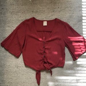 Light, front tie blouse